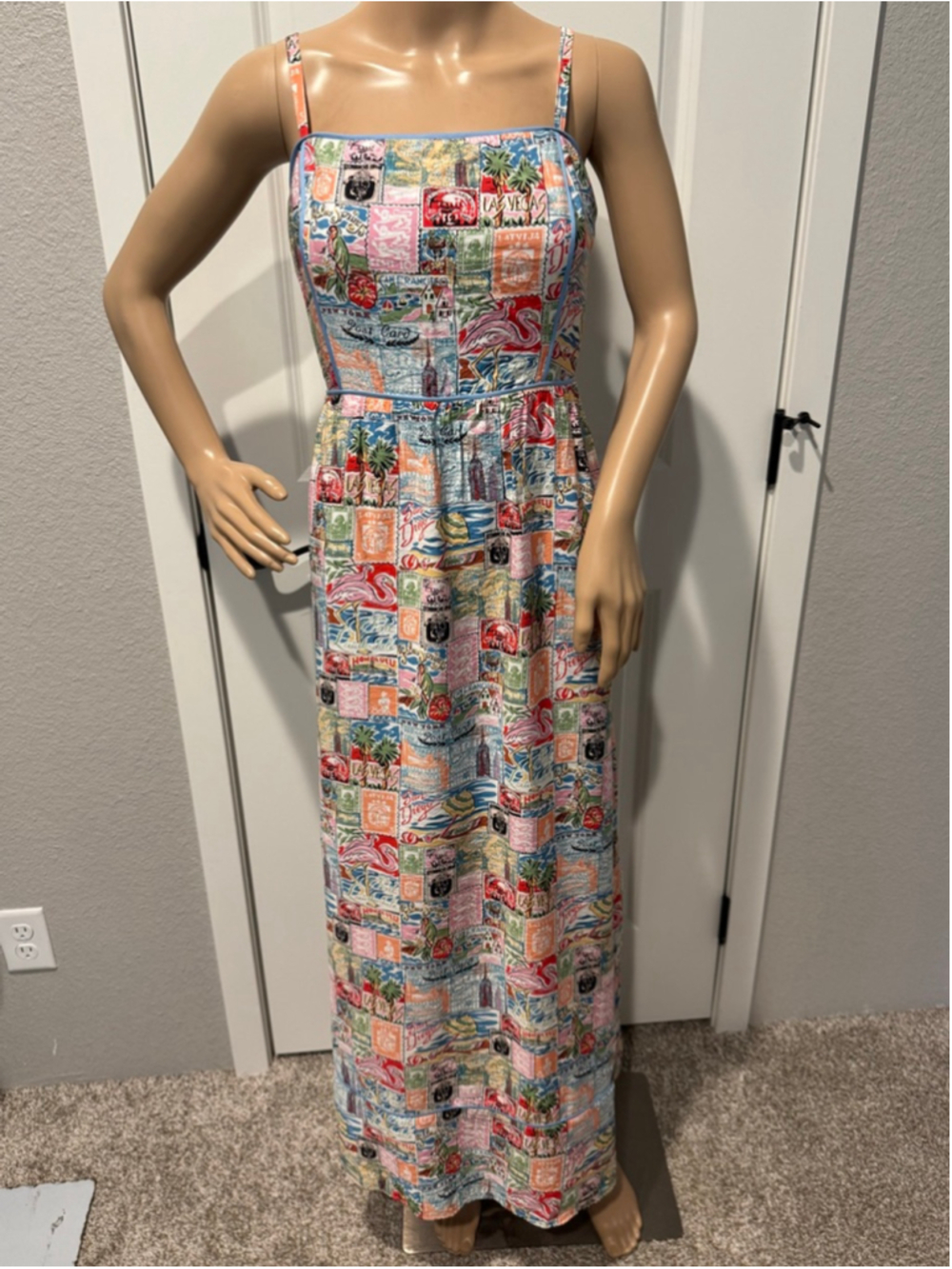 Women's THE GOOD JOURNEY Multi-color Postcard Print Maxi Sun Dress Size 12